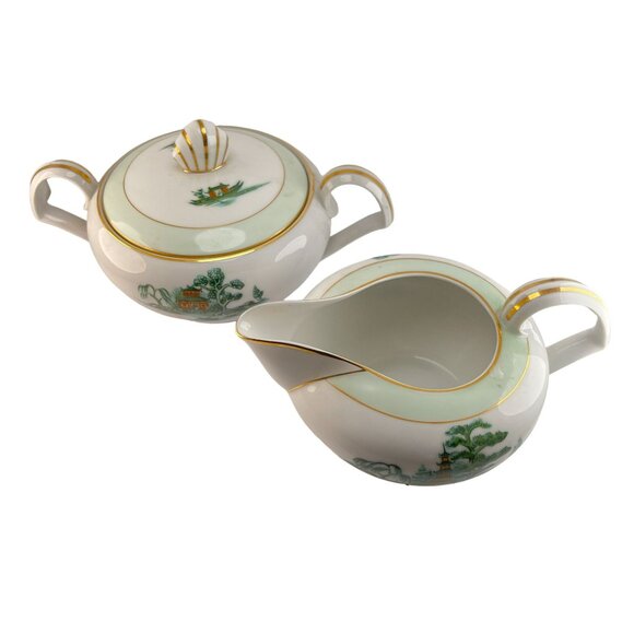 Narumi Manchu Japan Sugar Bowl with Lid and Creamer Set Vintage - Picture 2 of 10